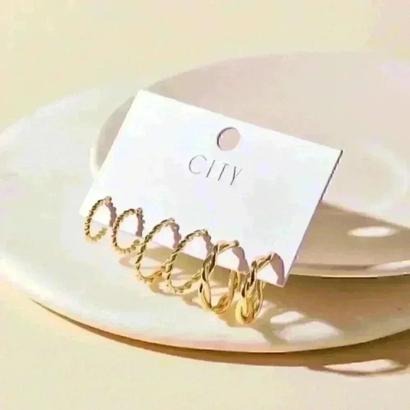Set of Chunky Twisted Wire Hoop Earrings - Picture 1 of 4